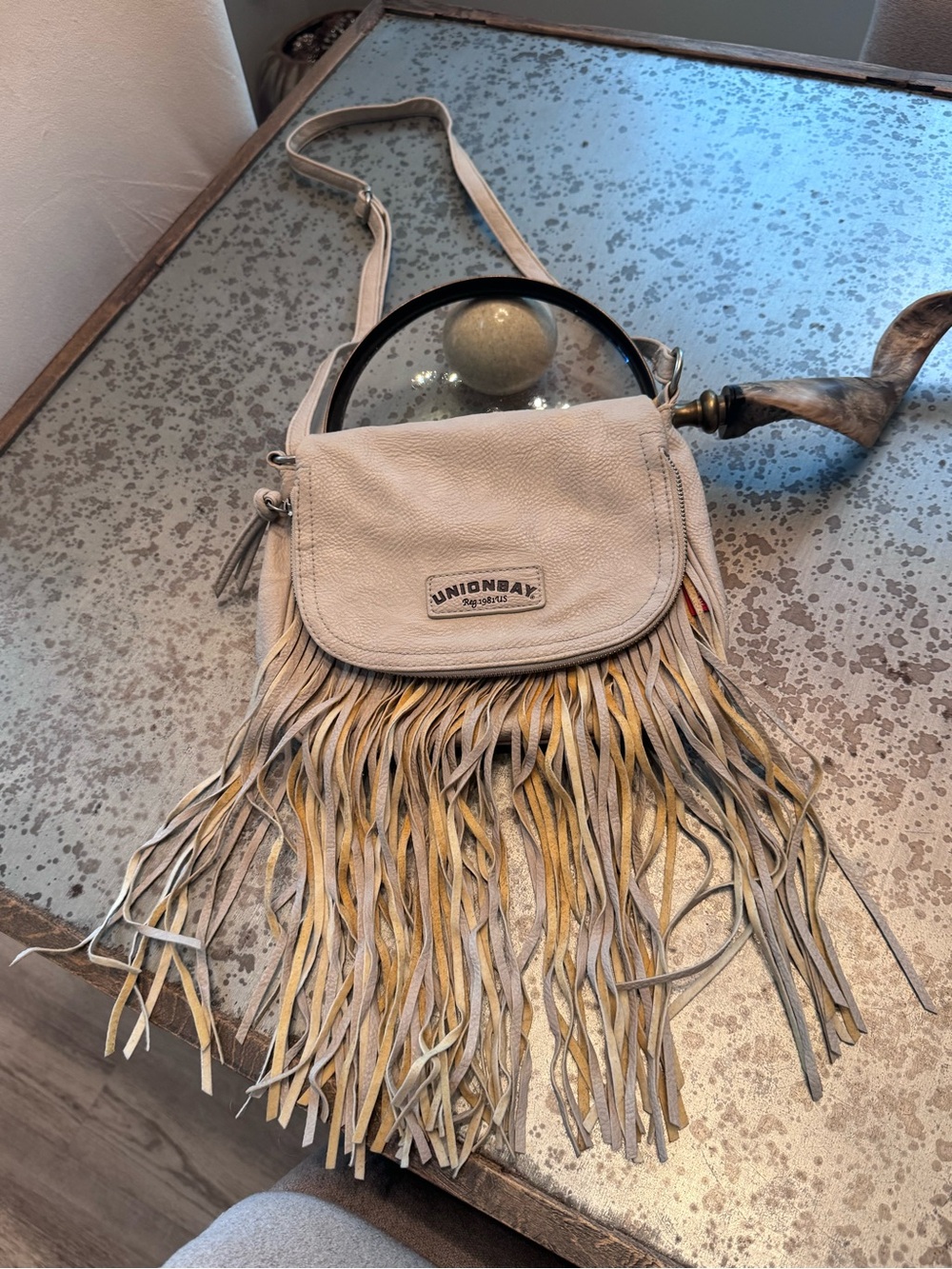 UNIONBAY Cream and Yellow Fringe Crossbody Bag